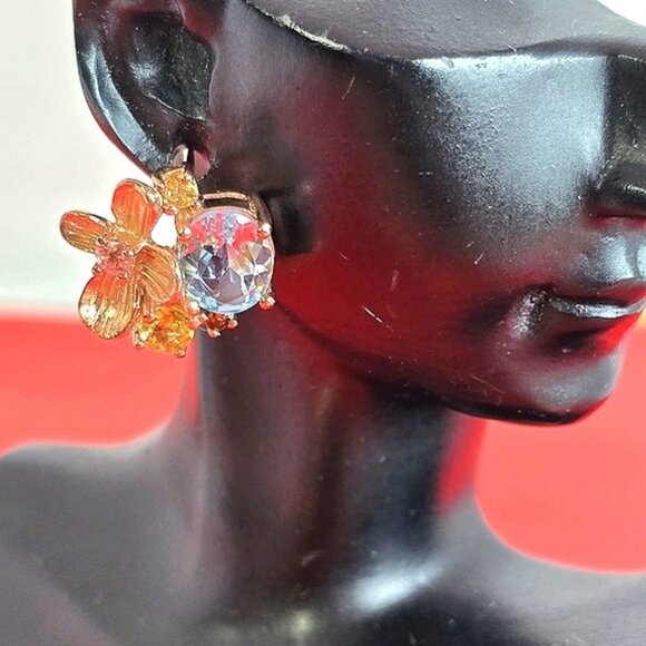 925 Sterling Silver Flower Earrings with Natural Topaz & Tourmaline Gems - Picture 4 of 6